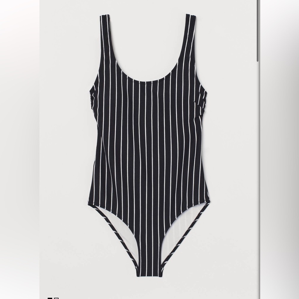 H&M Black and White Striped Swimsuit